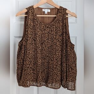 She & Sky Pleated Leopard Top